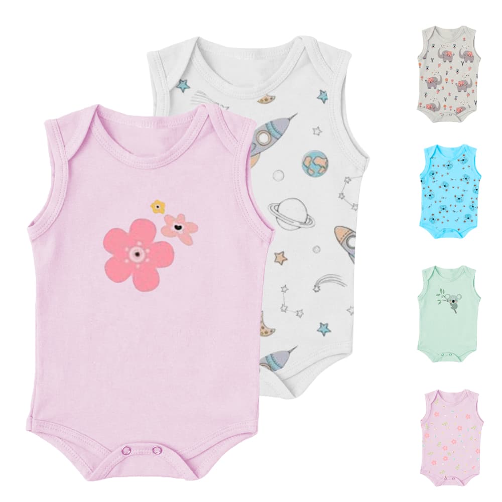Kit Bebê 2 Peças Body Regata Estampado Verão Menino Menina