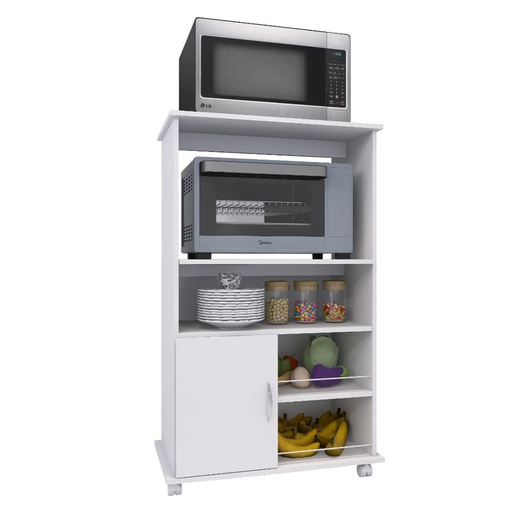 Fruteira Multiuso com Prateleiras e Suporte para Microondas e Forno com Rodinhas