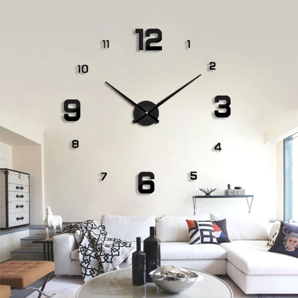 Relógio de Parede 3D adesivo Decoração DIY casa sala escritório 70cm