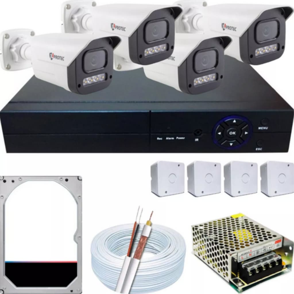 Kit 4 Cameras Segurança Full Color Jl Protec Dvr 4ch Hd 500g completo