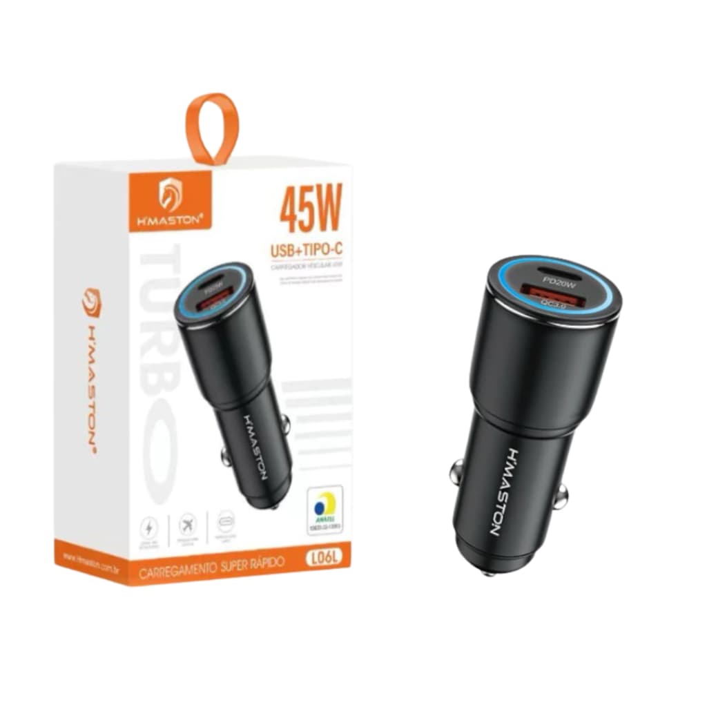 Carregador Turbo de Celular Veicular 45W Hamston para Carro USB Tipo-C Celular Universal L07