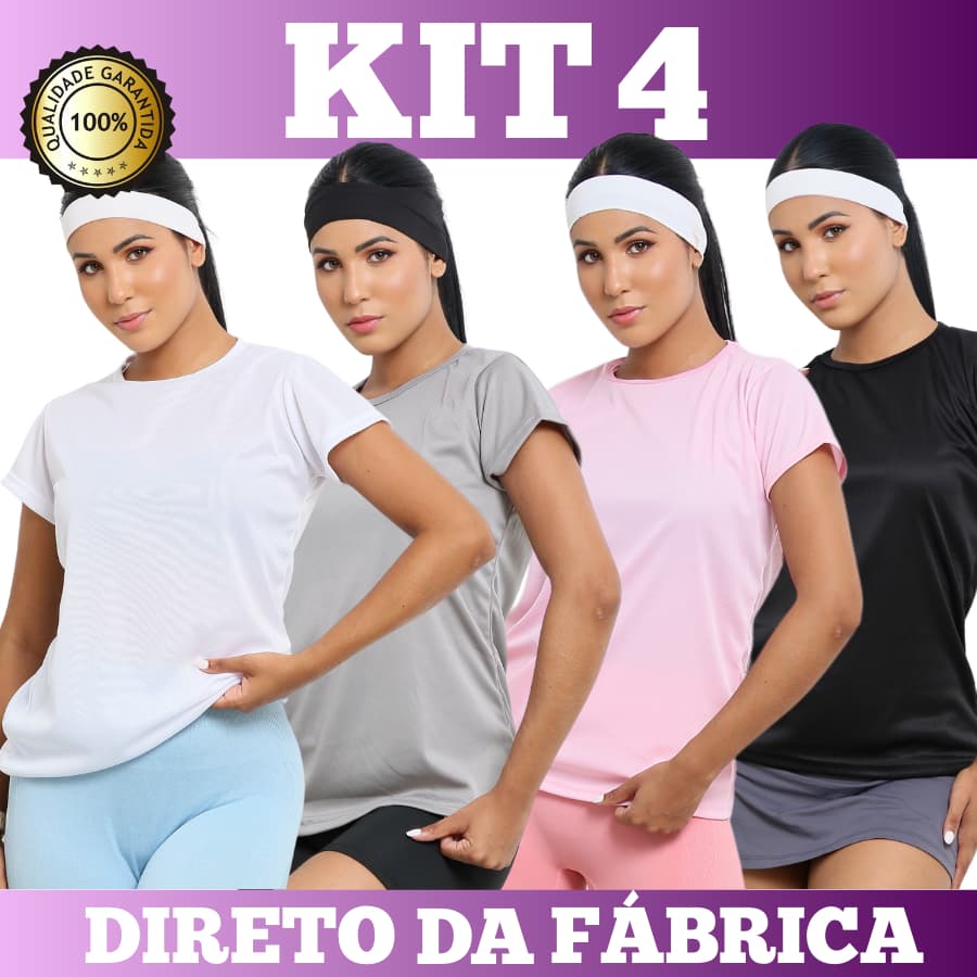 Kit 4 Camisetas Feminina Dry Fit Academia Treino Corrida Esportes Caminhada Poliéster