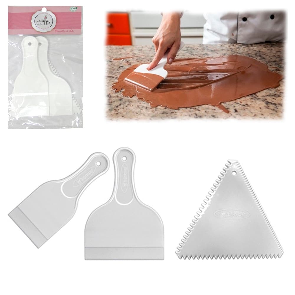 ESPATULA DE COZINHA COM DECORADOR DE BOLO DE PLASTICO DECORE FACIL DONA COTTA 3 PECAS