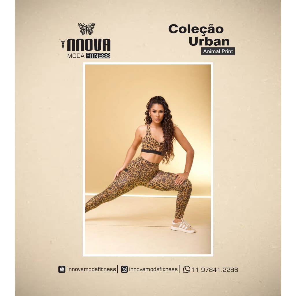 Conjunto Fitness Animal Print Legging + Top Coleção Urban Animal Print Moda Fitness