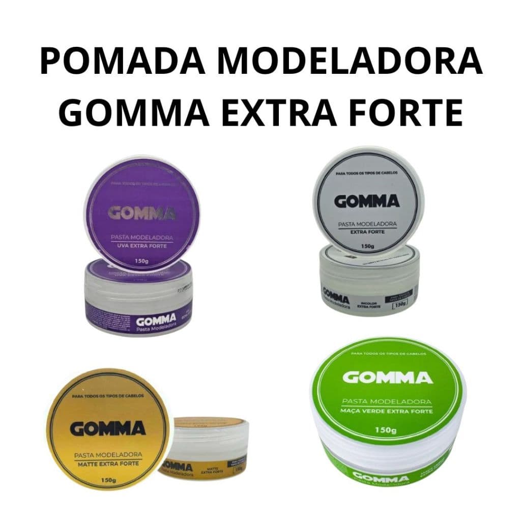 KIT C/ 02 PASTAS POMADAS CERAS MODELADORA EXTRA FORTE GOMMA (INCOLOR, MAÇÃ VERDE, UVA, MATTE)