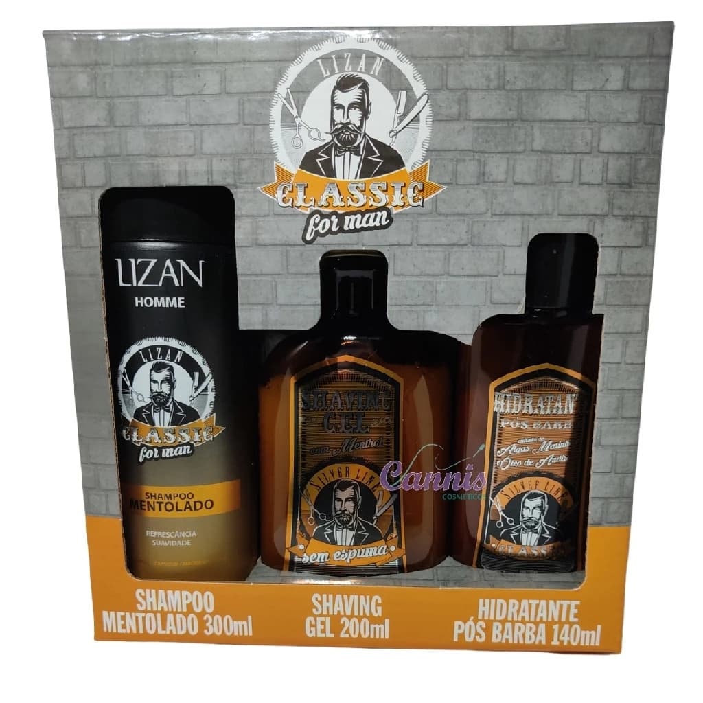 KIT CUIDADOS COM A BARBA LIZAN HOMME PARA HOMENS CLÁSSICOS (SHAMPOO, SHAVING E HIDRATANTE PÓS BARBA)
