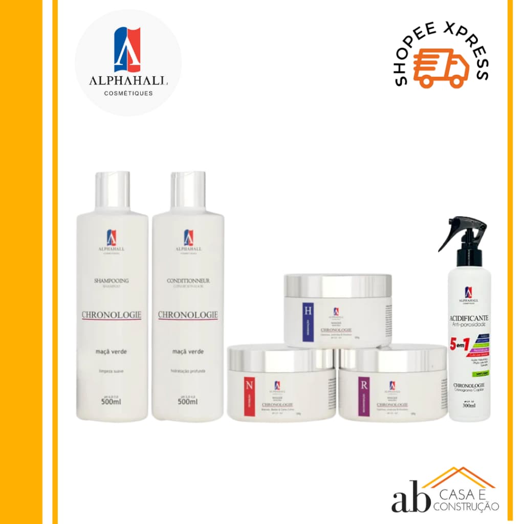 Acidificante + Kit Cronograma 5 fases Shampoo Condicionador Hidratação Nutrição Reconstrução Alphahall