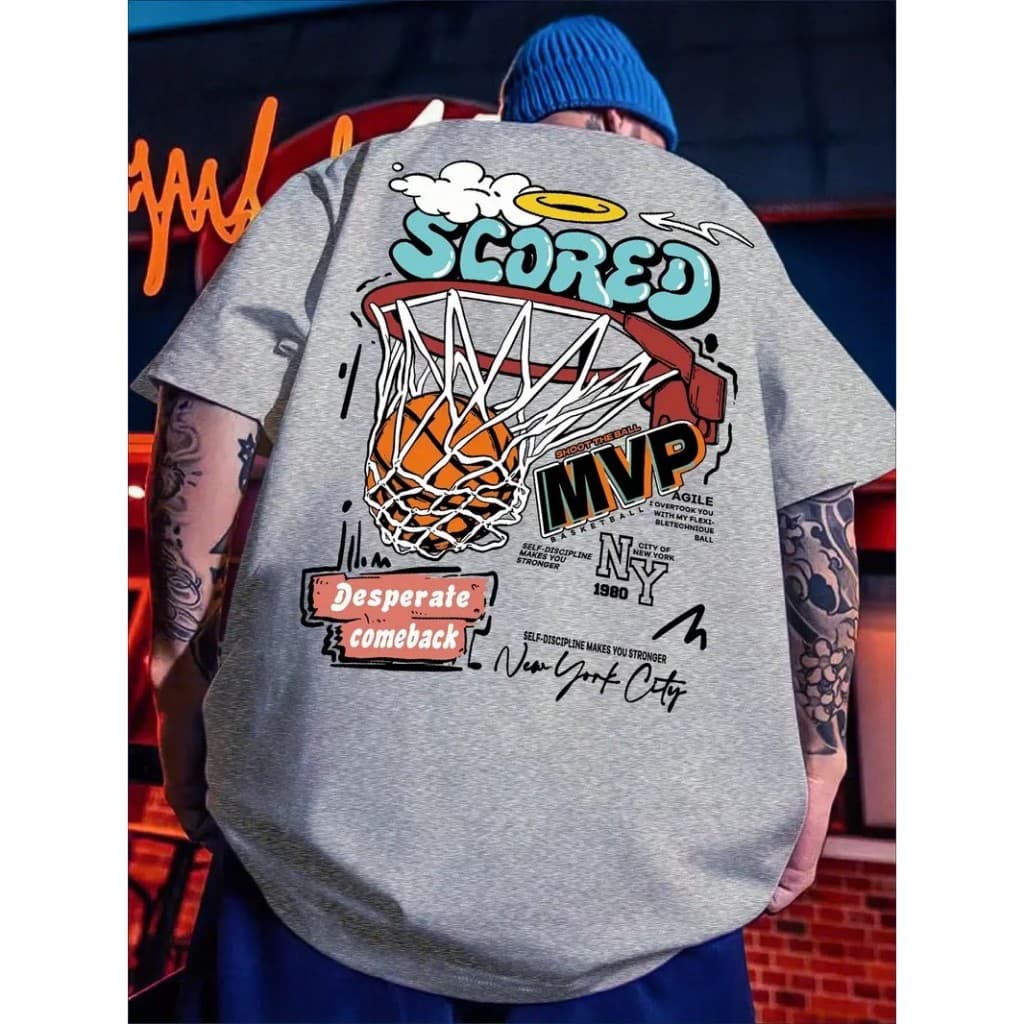 Camiseta Casual Algodão Basica Streetwear Infantil Adulto e Plus Size Scored MVP