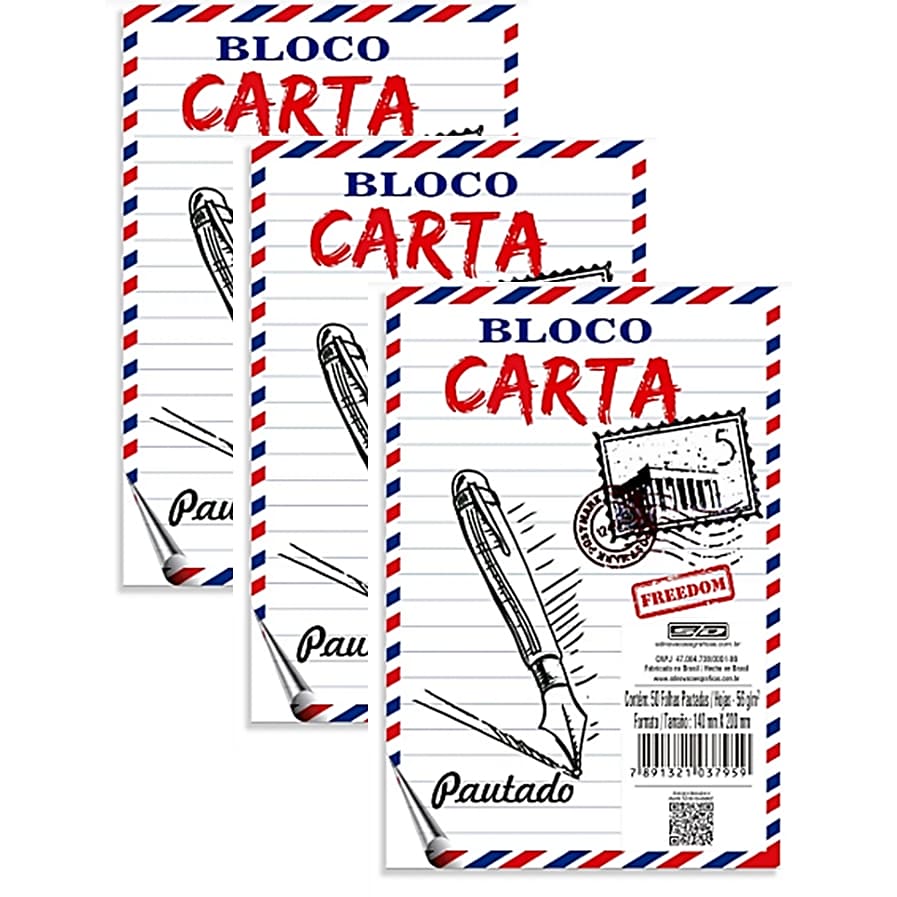 3 Blocos de Carta 205mm x 265mm (50fls cd)- Melhor Preço