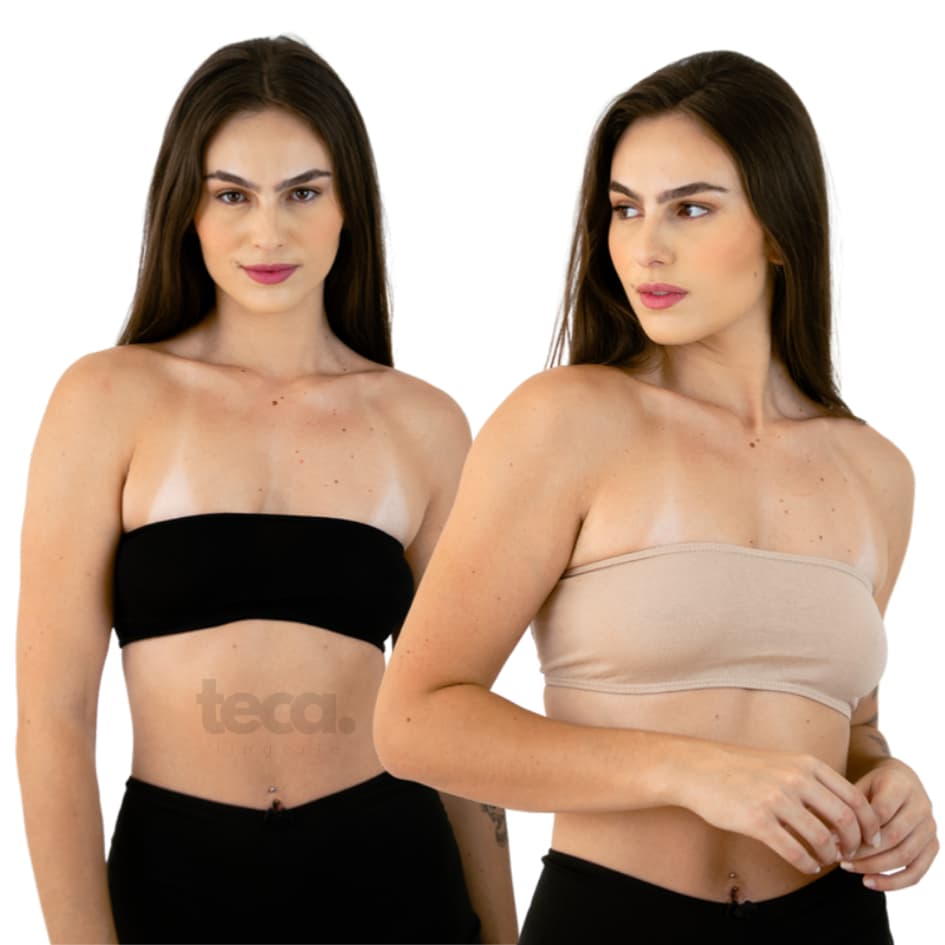KIT 2 Top Faixa Cropped Sem Bojo Cotton Tomara que Caia Algodão Confortável Barato Escolha a Cor