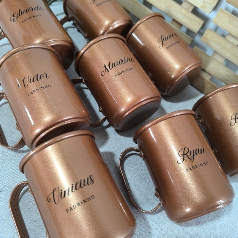 Kit Canecas de alumínio Moscow Mule Chopp 400 mL Personalizada, casamento, padrinhos, madrinhas, corporativo.