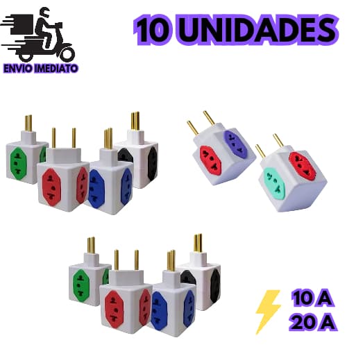 Adaptador de Tomada Cubo Colorido 4 Entradas Bivolt 10 e 20 Amperes