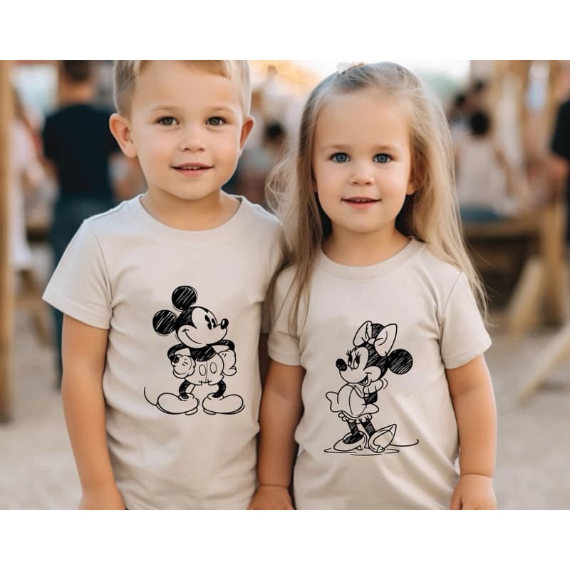 Camiseta infantil casal off white Disney Mickey Minnie algodão