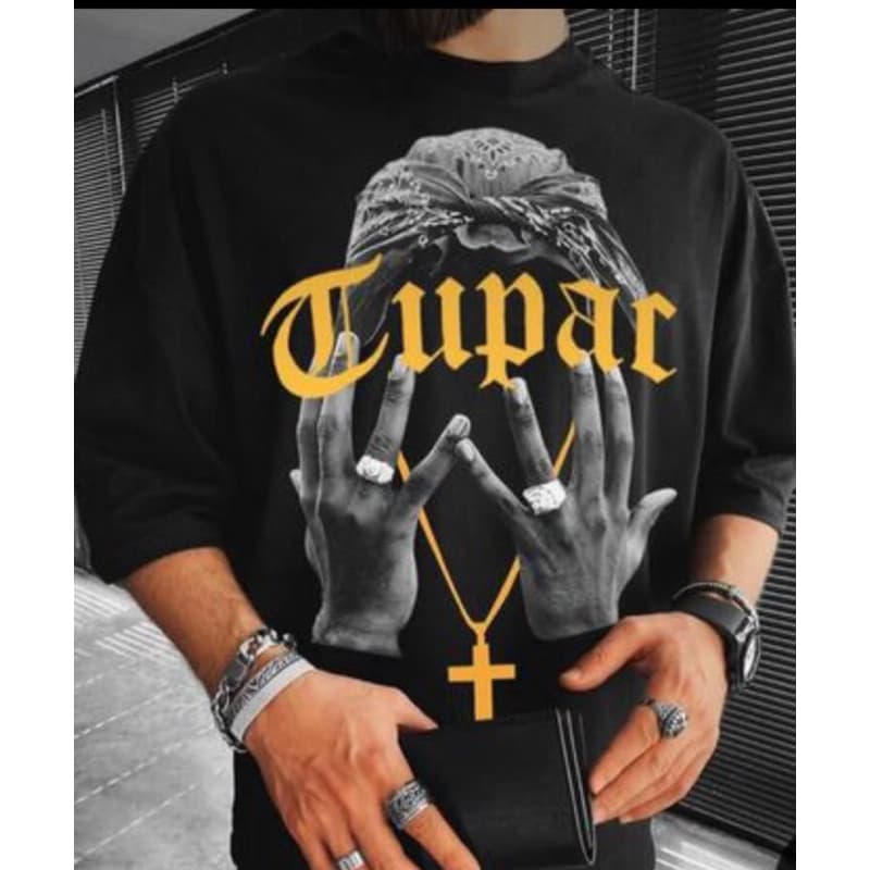 Camiseta Unissex Camisa Streetwaer Tupac Gangsta hip hop Casual Style Premier algodão estilo rua confortável blogueira