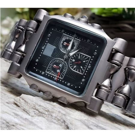 Relógio Masculino Tank Minute Data e Hora Quadrado Aço Inox Resistente a Água