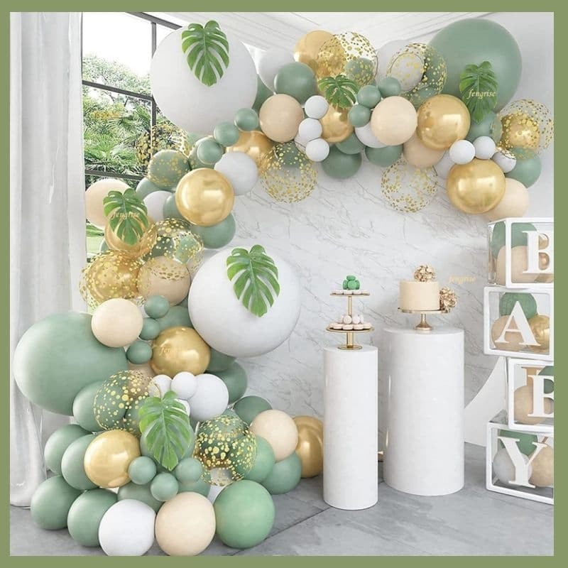 Kit 139 balões verde e dourado / Kit festa temática floresta/ kit 123 peças
