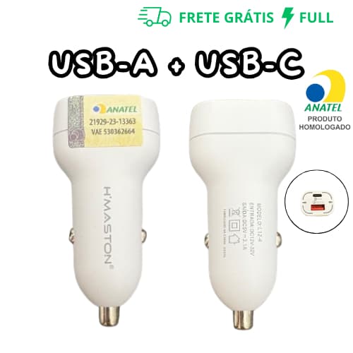 CARREGADOR VEICULAR TURBO 35W BRANCO HMASTON L12-4
