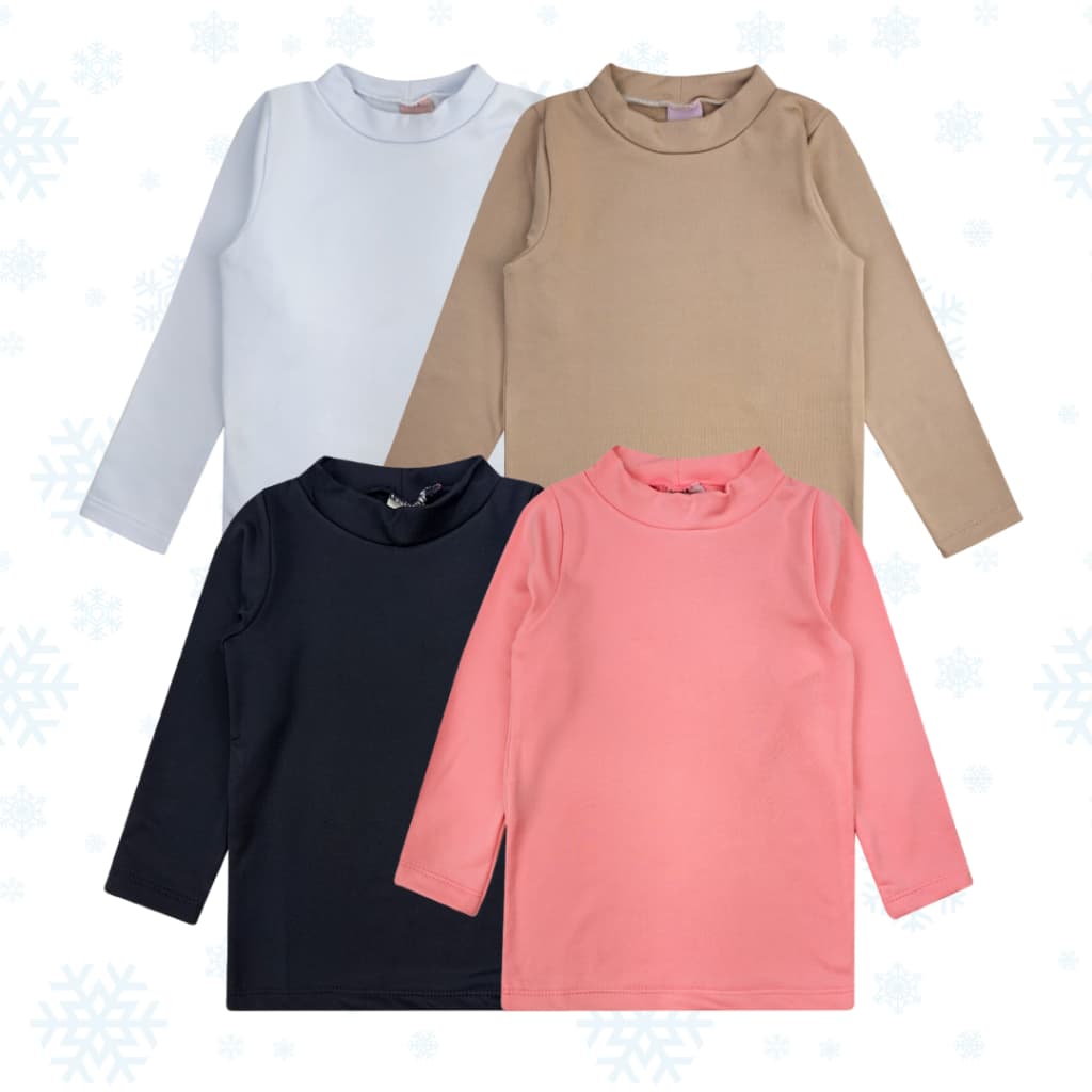 Kit 3 Blusa Térmica Infantil Menina Menino Manga Longa Frio Inverno Flanelada Segunda Pele Roupa Térmica