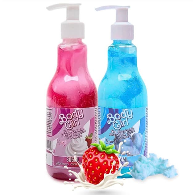 Body Girl Gel Hidratante p/ Corpo e Virilha Morango com Chantilly - Pitanga e Algodão Doce