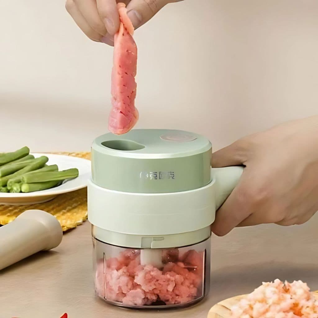 Processador De Alimentos Elétrico Portátil Multifuncional P/ Vegetais e Carnes Aço Inoxidável USB