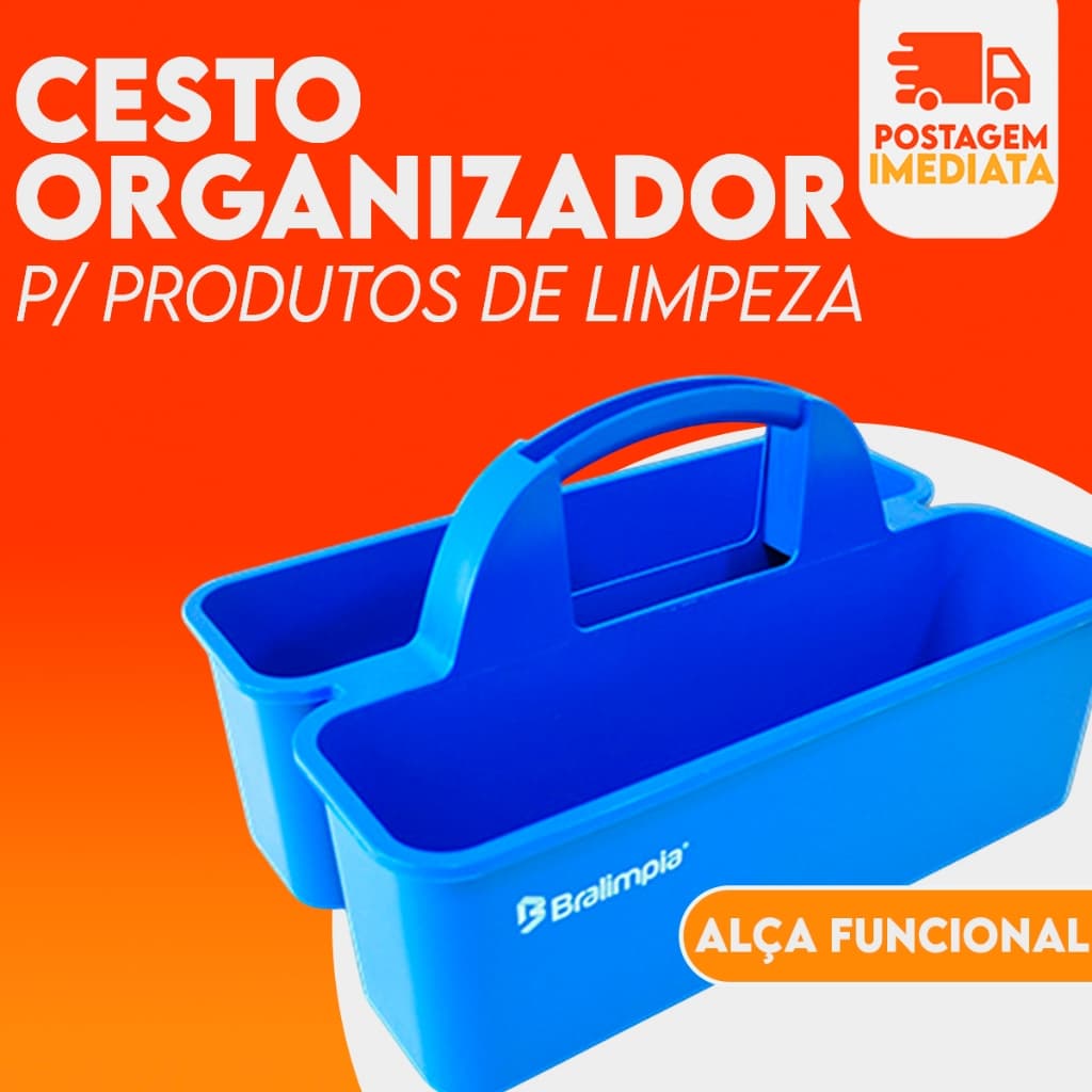 Cestinha Cesto Funcional Azul Organizador de Produtos de Limpeza Acessórios Obra Alça Multifunção