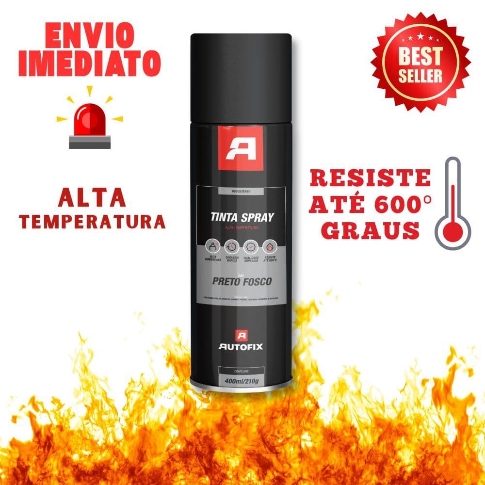 Tinta Spray Uso Geral 400ml - Autofix 400ml / 210g - Preto Fosco Alta Temperatura