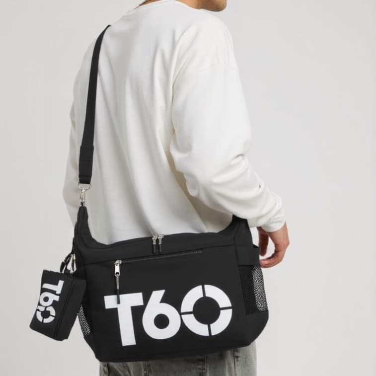 Bolsa de Ombro Com Bolsinha Marca T60 Original De Lona Grande para Lazer Mochila Bolsas Feminina Masculino