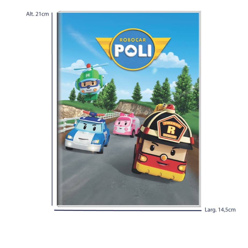 Caderno Brochura Robocar Poli - 80 folhas - 140mm x 20mm capa dura