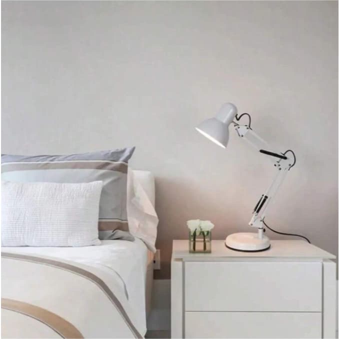Luminária abajur de mesa articulada base e garra 2 em 1 branco e preto