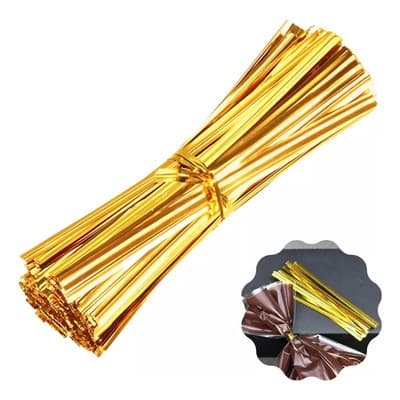 520 Fecho De Arame Para Embalagens dourado Pães Biscoitos Trufa 10cm - para saquinho celofane