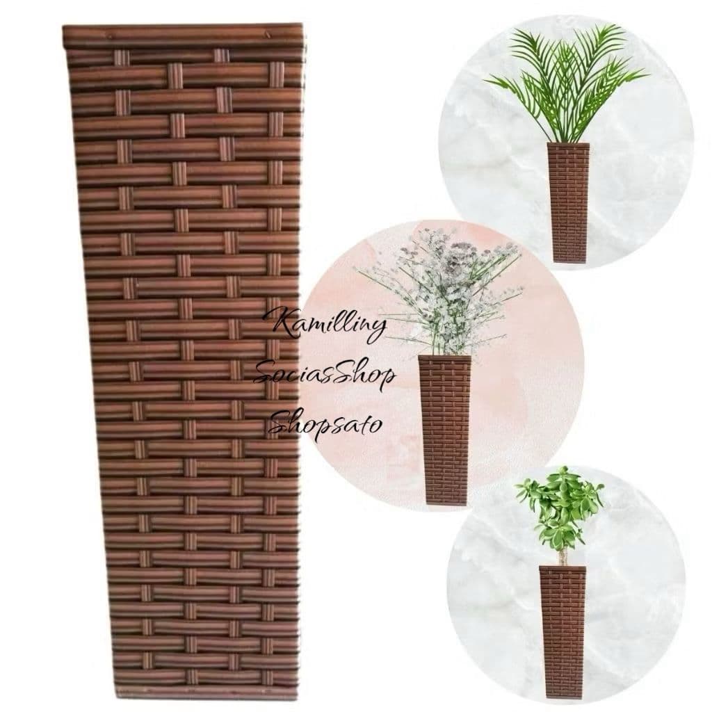Vaso Coluna Alto De Madeira Com Fibra Para Arranjos Decorativos Vasos Plantas Artificiais