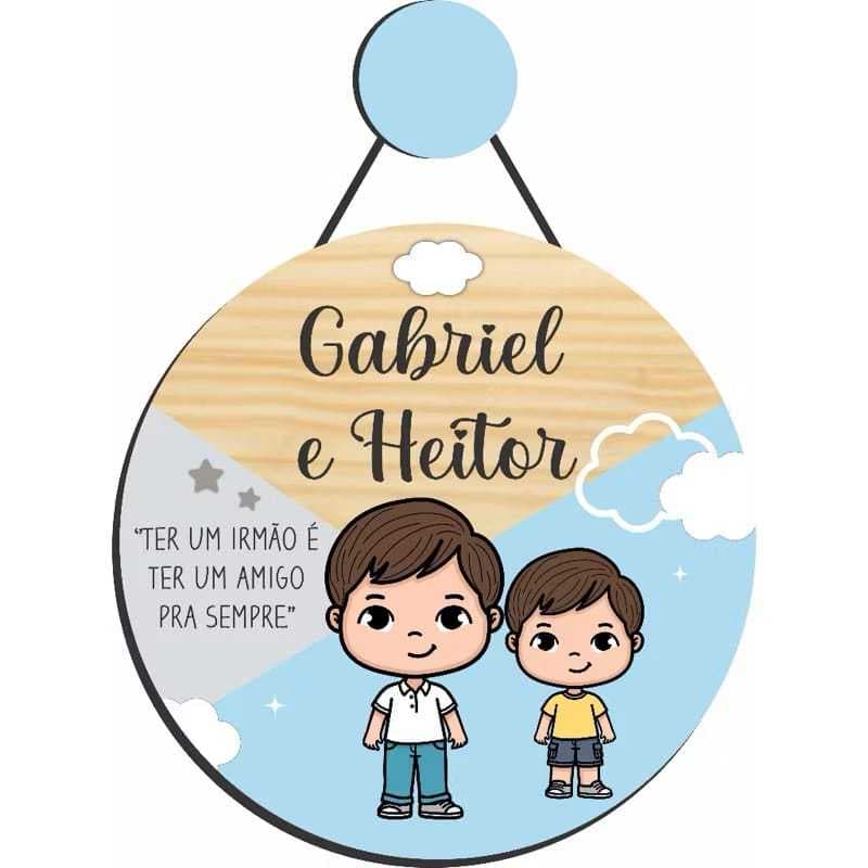 Placa Decorativa Redonda Enfeite Para Porta Infantil Irmãos