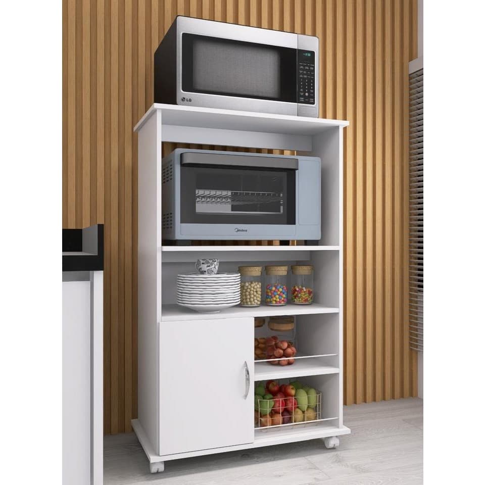 Armário Microondas Balcão Forno Suporte Multiuso Com Rodinhas