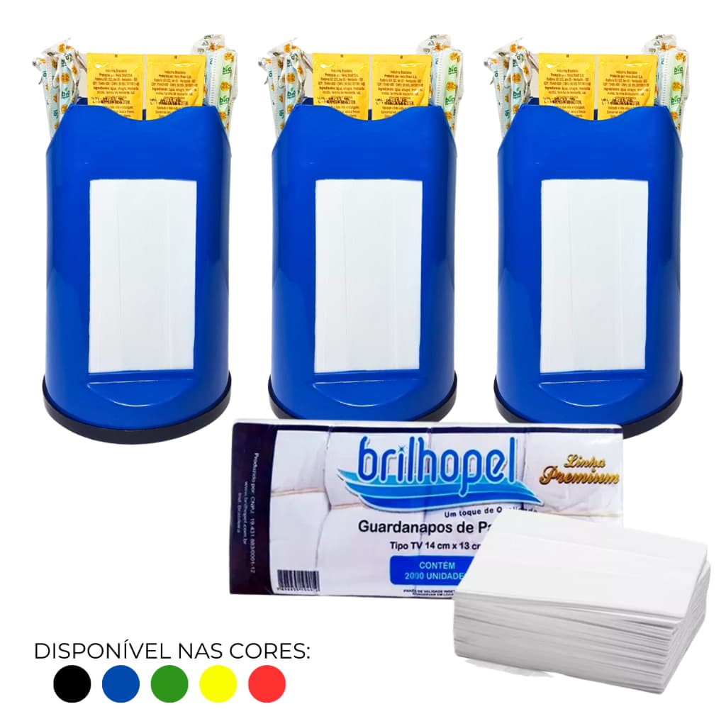 Conjunto Completo 3 Porta Papel Sachê  Canudo +2 Mil Guardanapos Indispensável Lanchonete Top