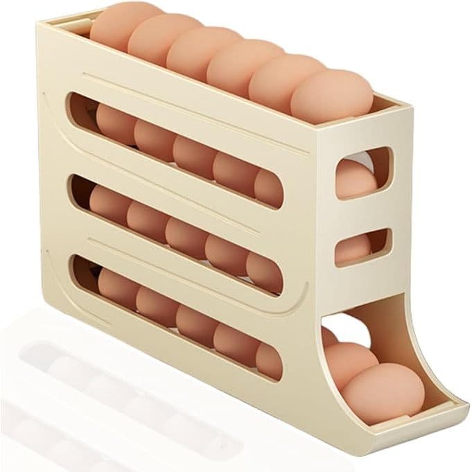 Organizador Ovos Funcional 4 Andares Prático Elegante Geladeira Rolamento Suporte Camadas Dispenser branco