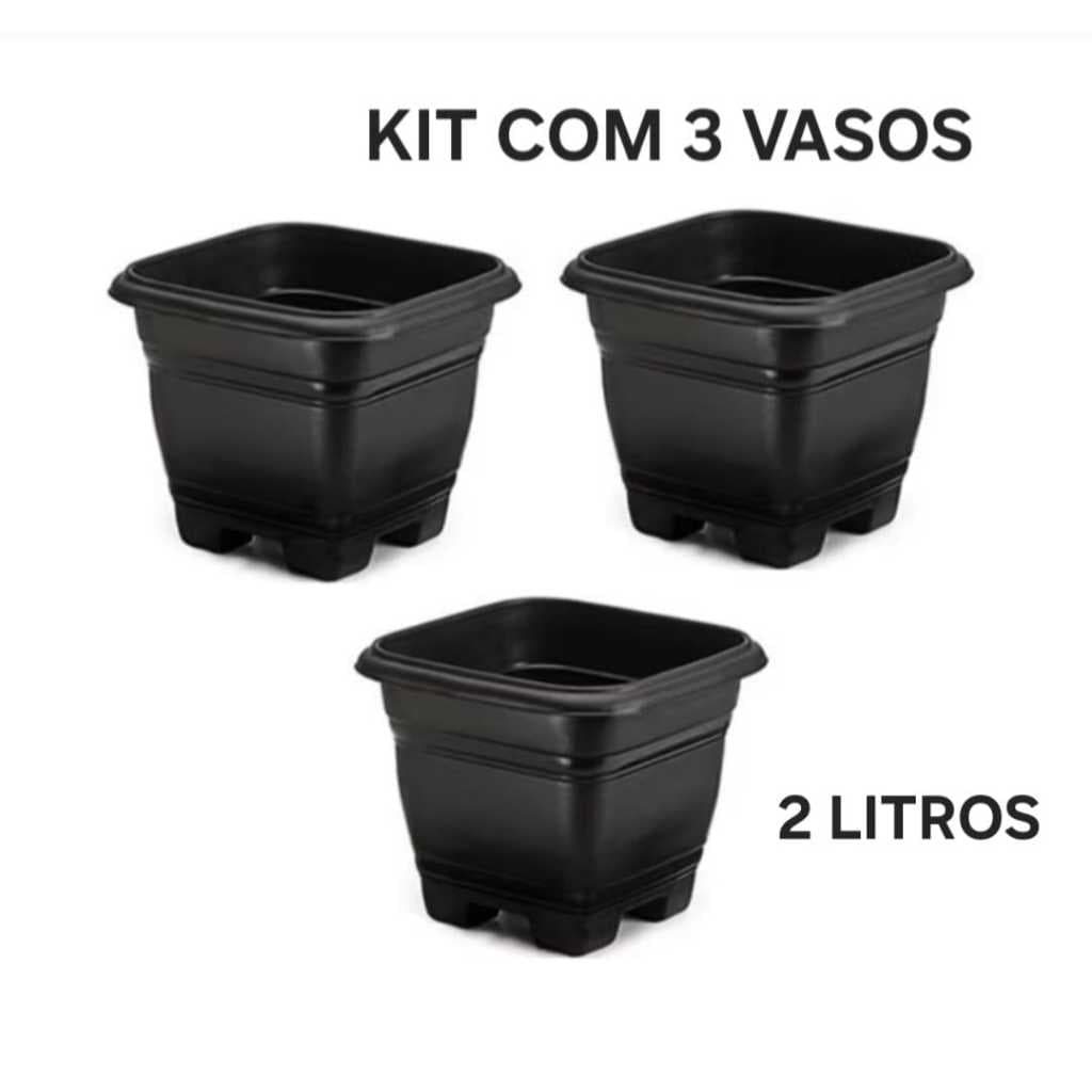 Kit Com 03 Vasos Para Plantas Flores 02 Litros Pequeno Medidas 14 x 17  Cm Produto Alta Qualidade