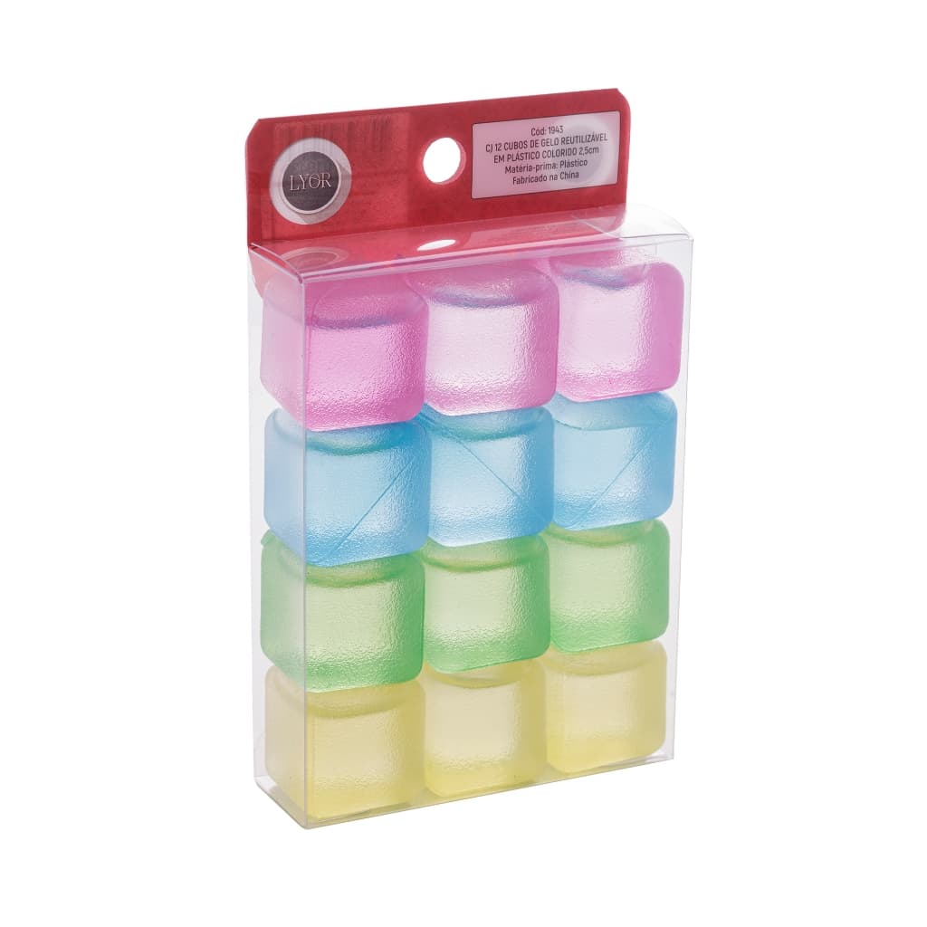 Conjunto com 12 Gelo Reutilizável de Plástico Colorido 2,5cm Lyor