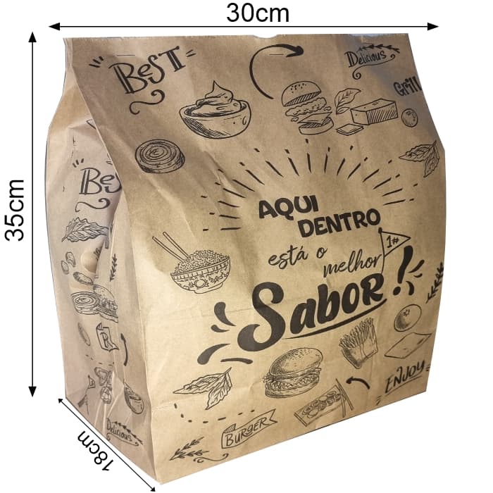 Saco Para Delivery Kraft SOS GG 30X35X18 C/ 100 unidades