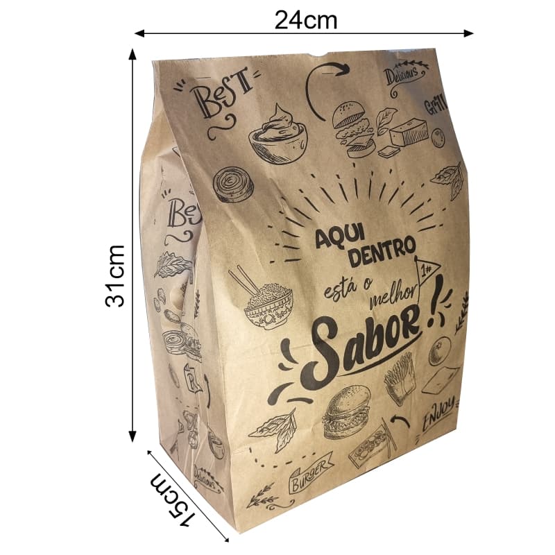Saco Para Delivery Kraft SOS G 24X31X15 C/ 100 unidades