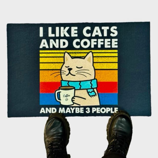 Tapete capacho para porta de entrada divertido - I like cats and Coffee