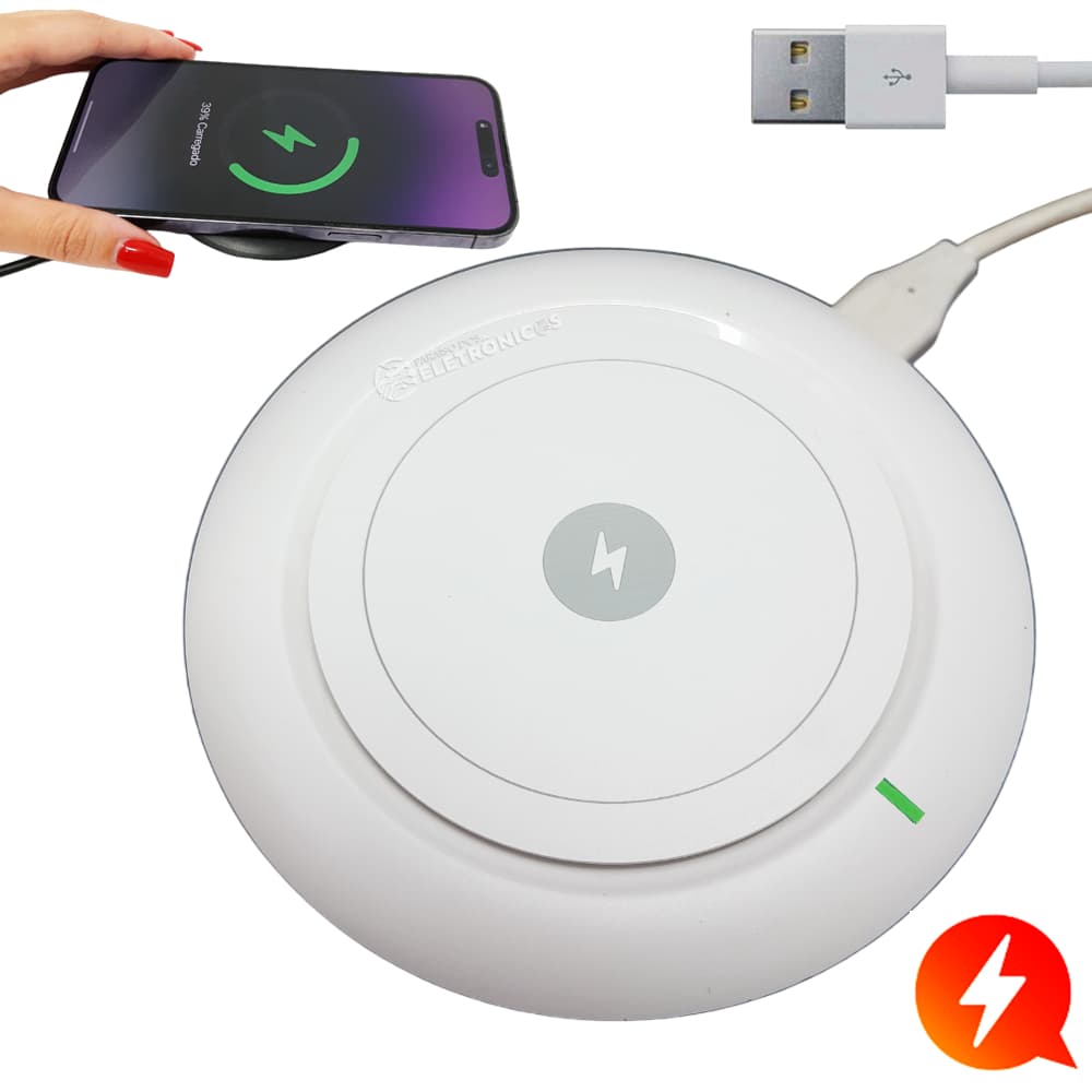 Carregador Rápido e Portátil Por Indução Com 15W e Com Alta Potência de Carregamento – Branco LE520