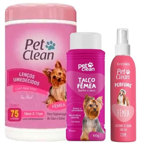 Kit Banho a Seco Lenço Umedecido Talco Perfumado Perfume Pet Cheiroso Pet Clean