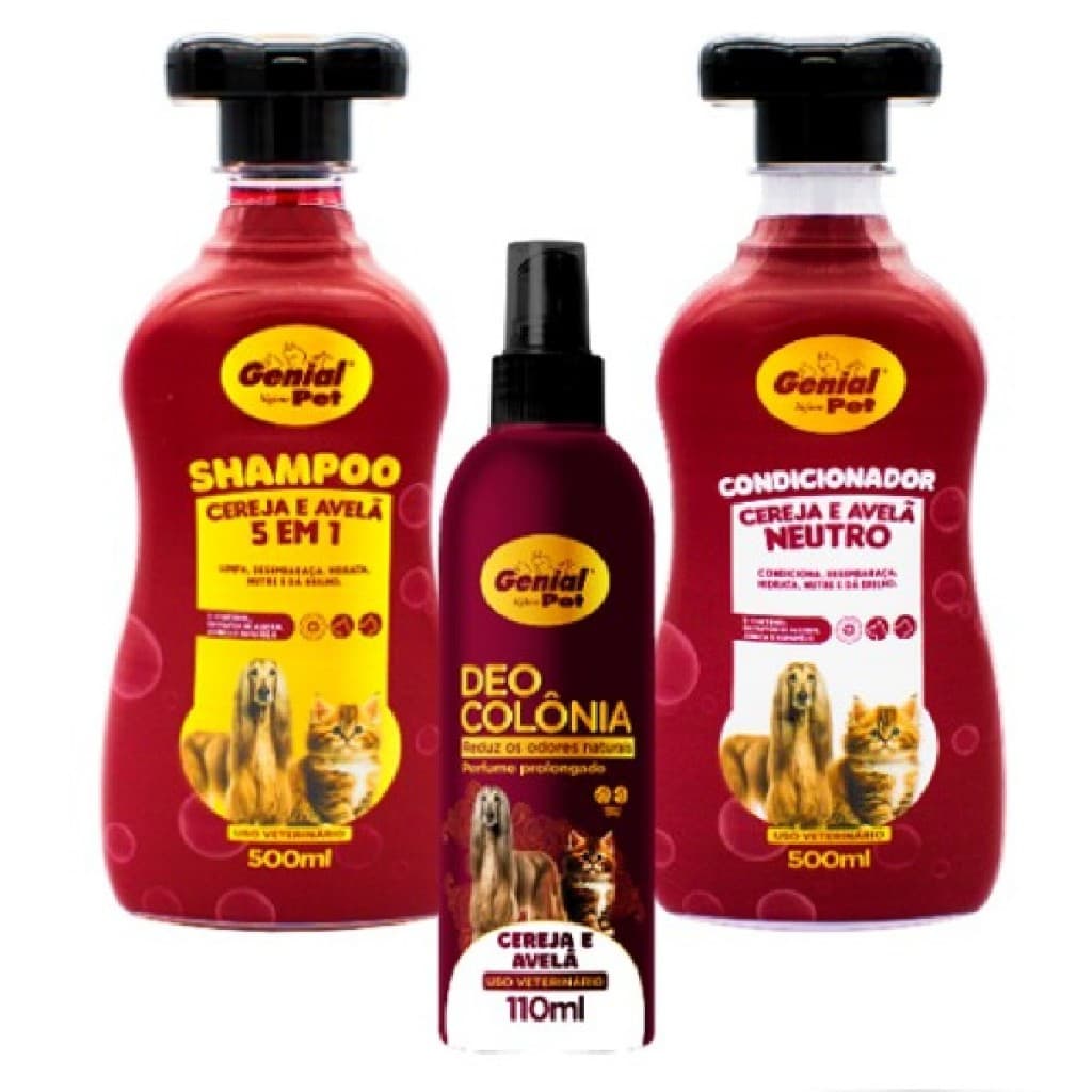 Kit Banho e Tosa Shampoo Condicionador Perfume Cereja e Avelã - Para Cachorro e Gato Pet Shop