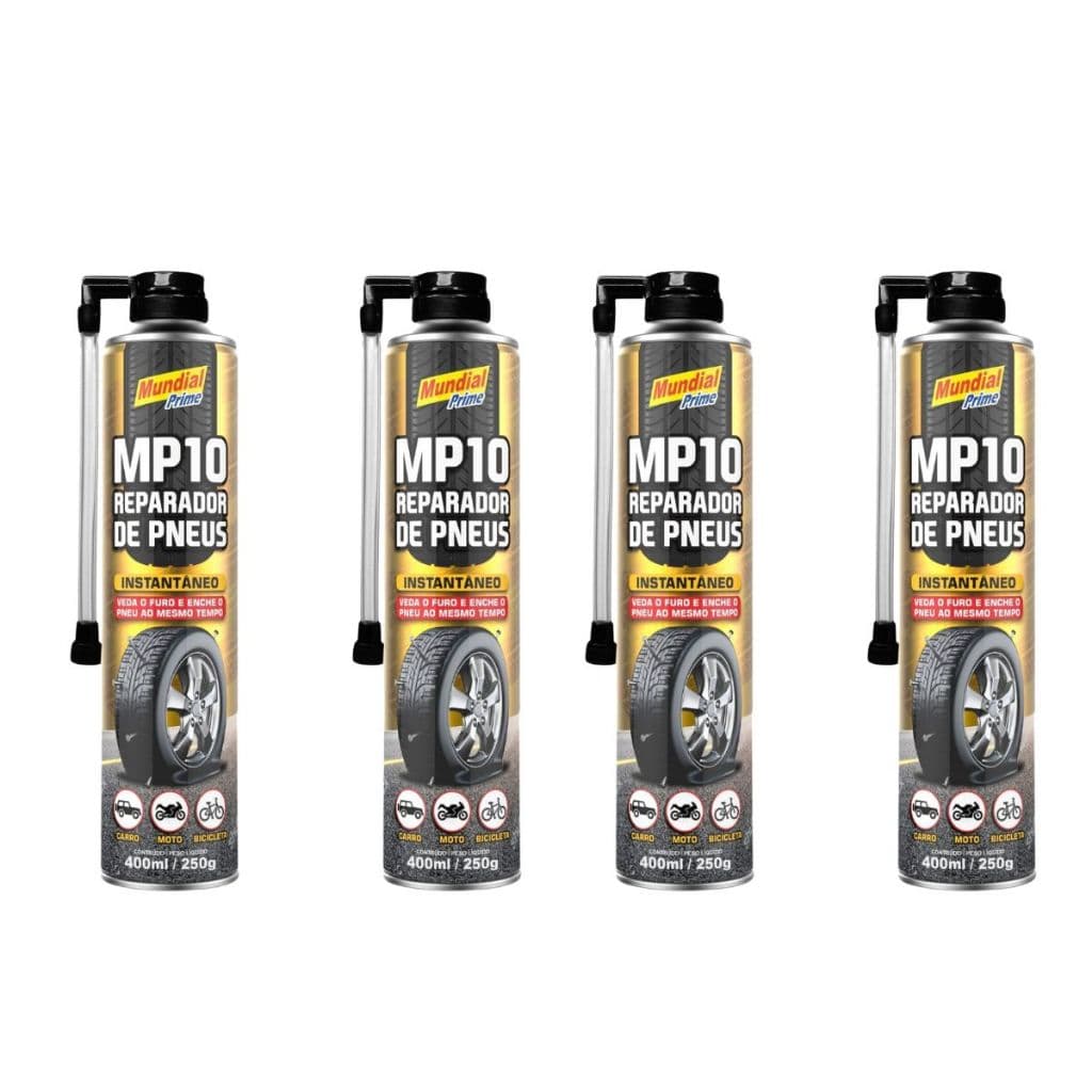 Reparador Instantâneo de Pneus Veda e Enche MUNDIAL PRIME MP10 SOS Pneu Carro Moto Bicicleta