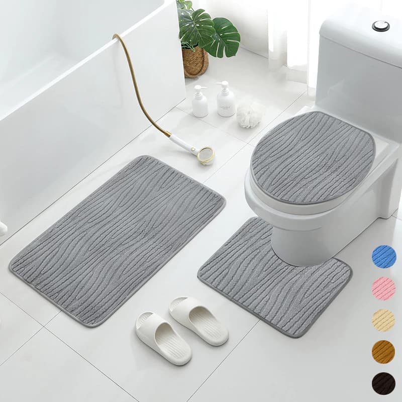 Jogo de Tapetes para Banheiro 3 peças Liso Soft Antiderrapante Superfície Macia