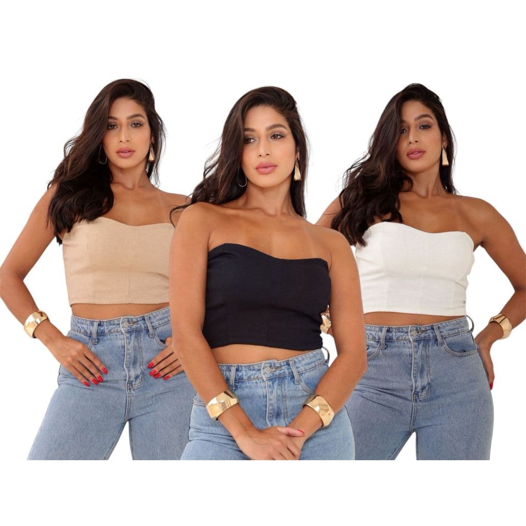 Cropped Top Tomara Que Caia Cropped Feminino Faixa Moda Gringa Ribana Canelada Tube Moda Blogueira