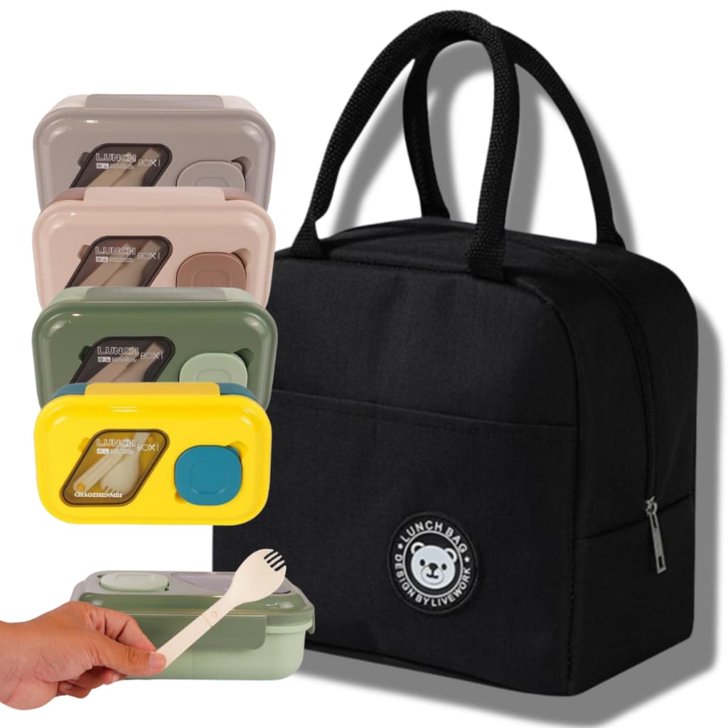 Kit Bolsa Térmica + Pote Térmico Feminina Masculina Lancheira Porta Marmita Lanche Bebida Estudante