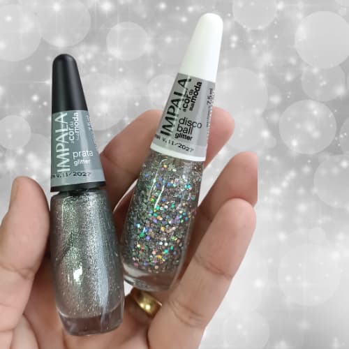 Impala Kit Esmalte Glitter Prata e Disco Ball Flocos