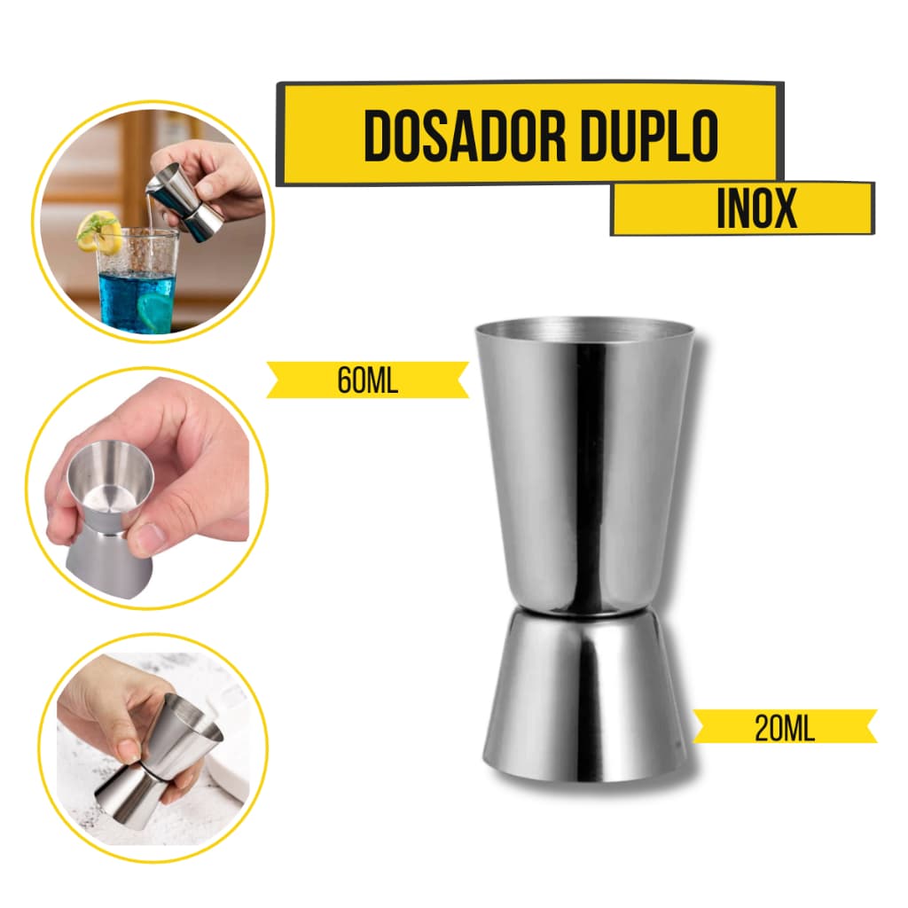 Dosador Duplo Inox 30ml / 60ml Copo Medidor Bebidas Drinks - KE HOME