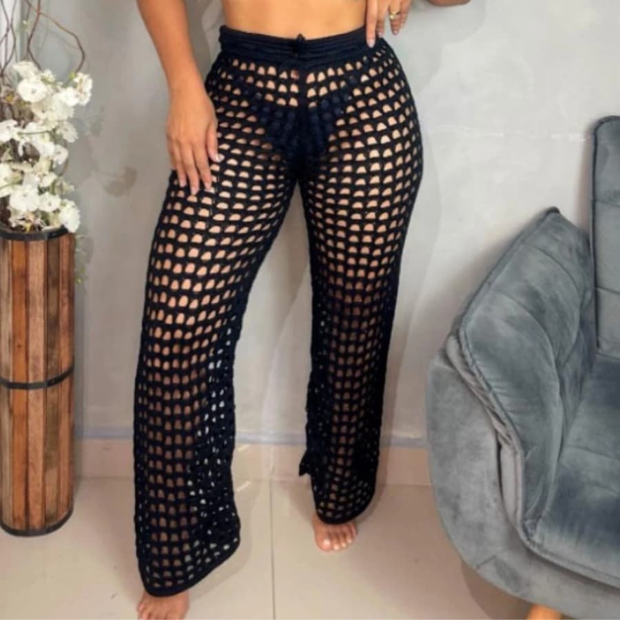 Calça Saída de Praia em Tricot Feminina Moda Verão Leve Estilo Praia e Look Piscina